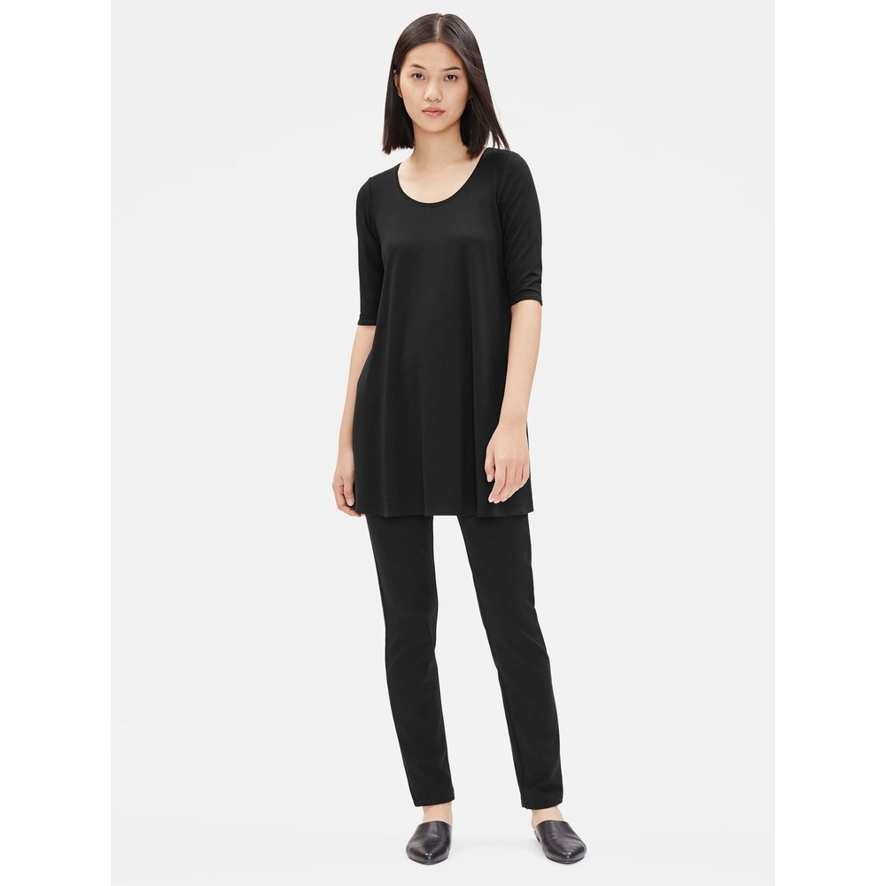 Eileen Fisher System Stretch Ponte Slim Pant Women Medium Black Minimalist